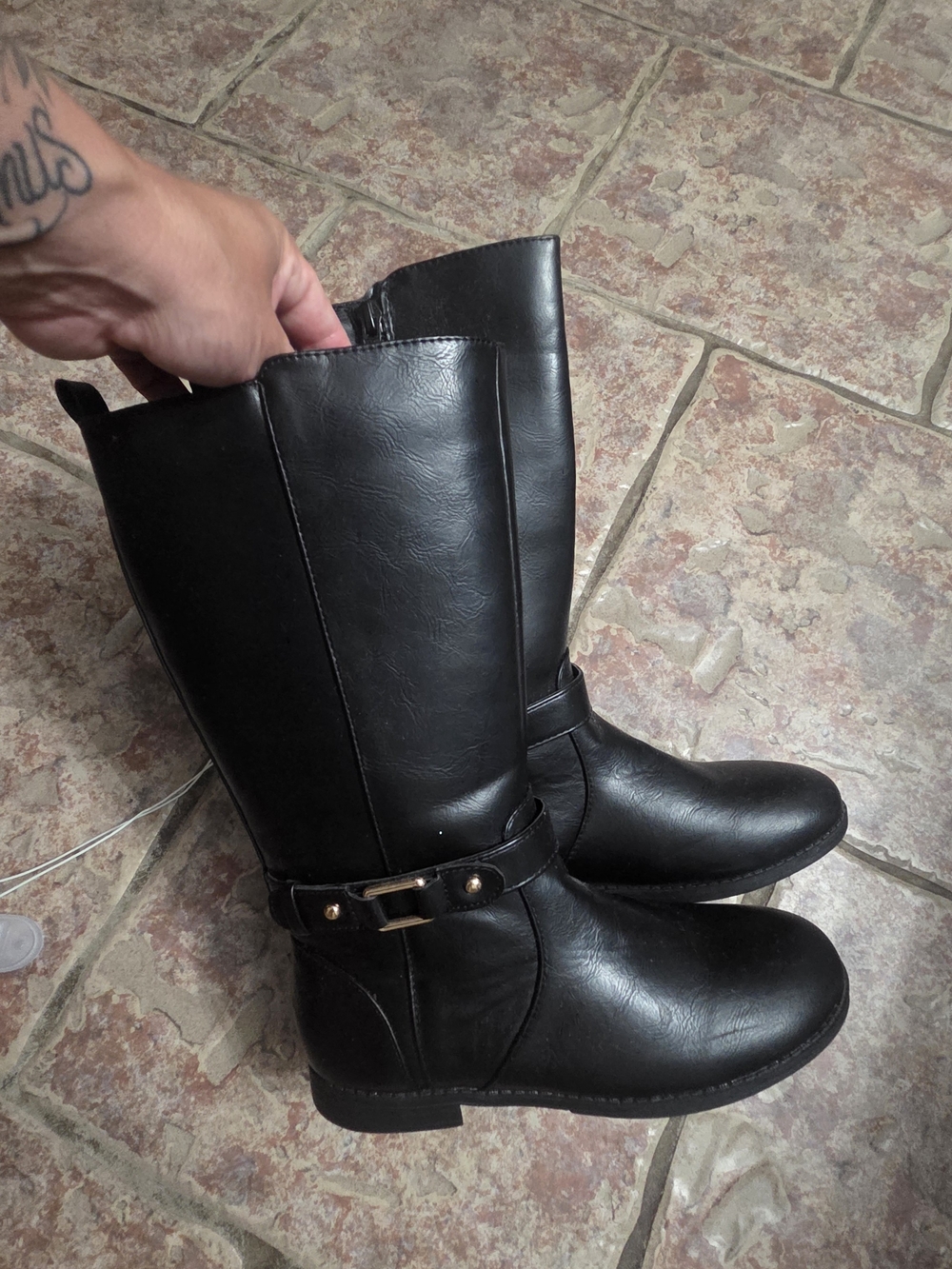 The Children's Place Black Mid-Calf Women's Riding Boots with Buckle